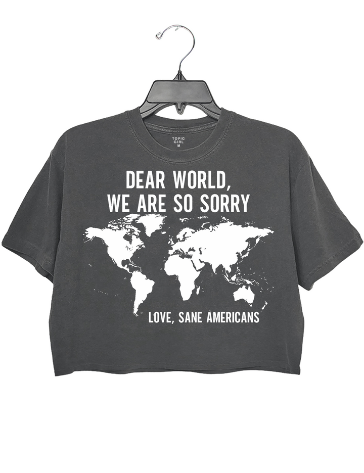 Dear World We Are So Sorry Love Sane Americans Crop Top