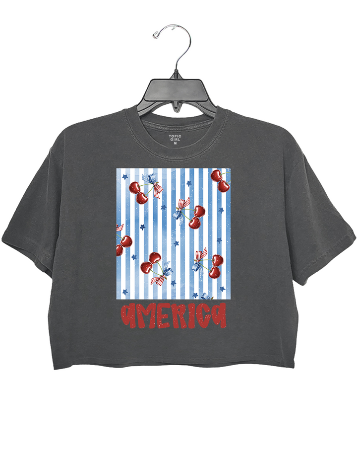 4th July Cherry Coquette Patrotic Crop Top