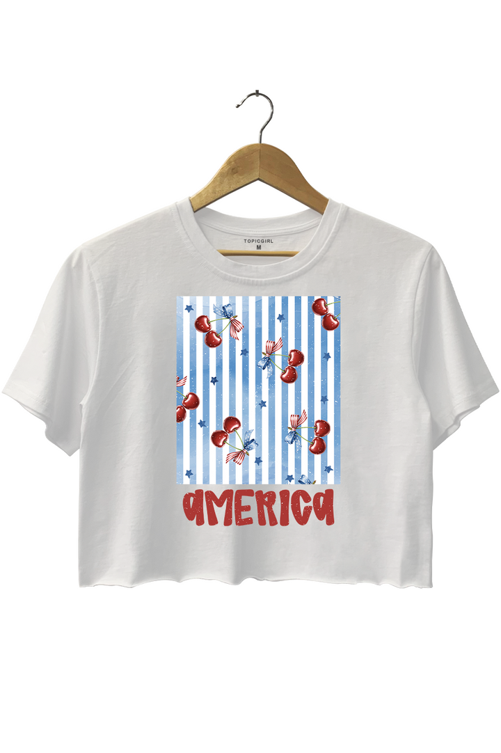 4th July Cherry Coquette Patrotic Crop Top