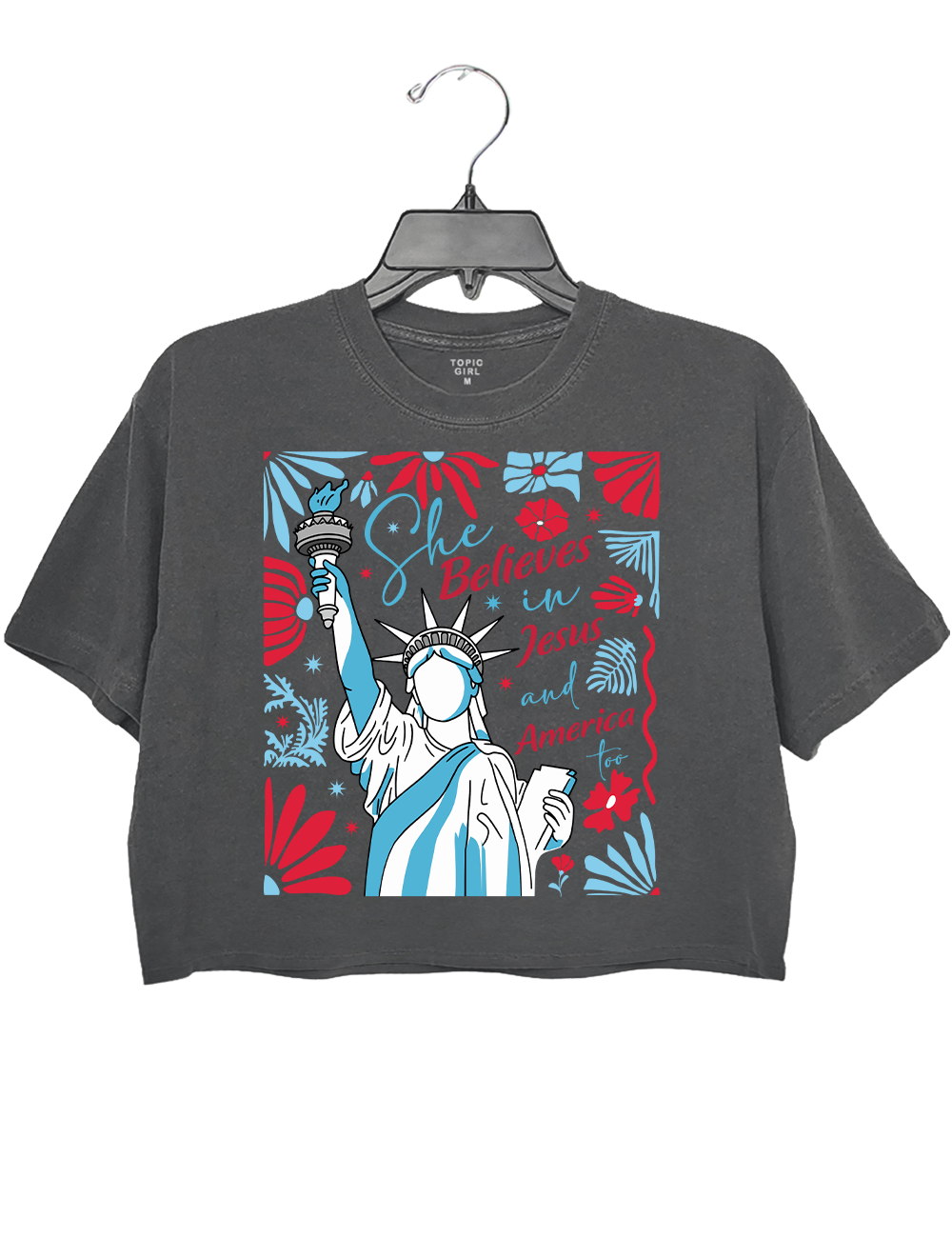She Believes In Jesus And America Too Faith And Freedom Crop Top