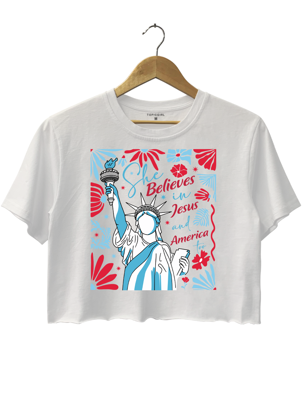 She Believes In Jesus And America Too Faith And Freedom Crop Top