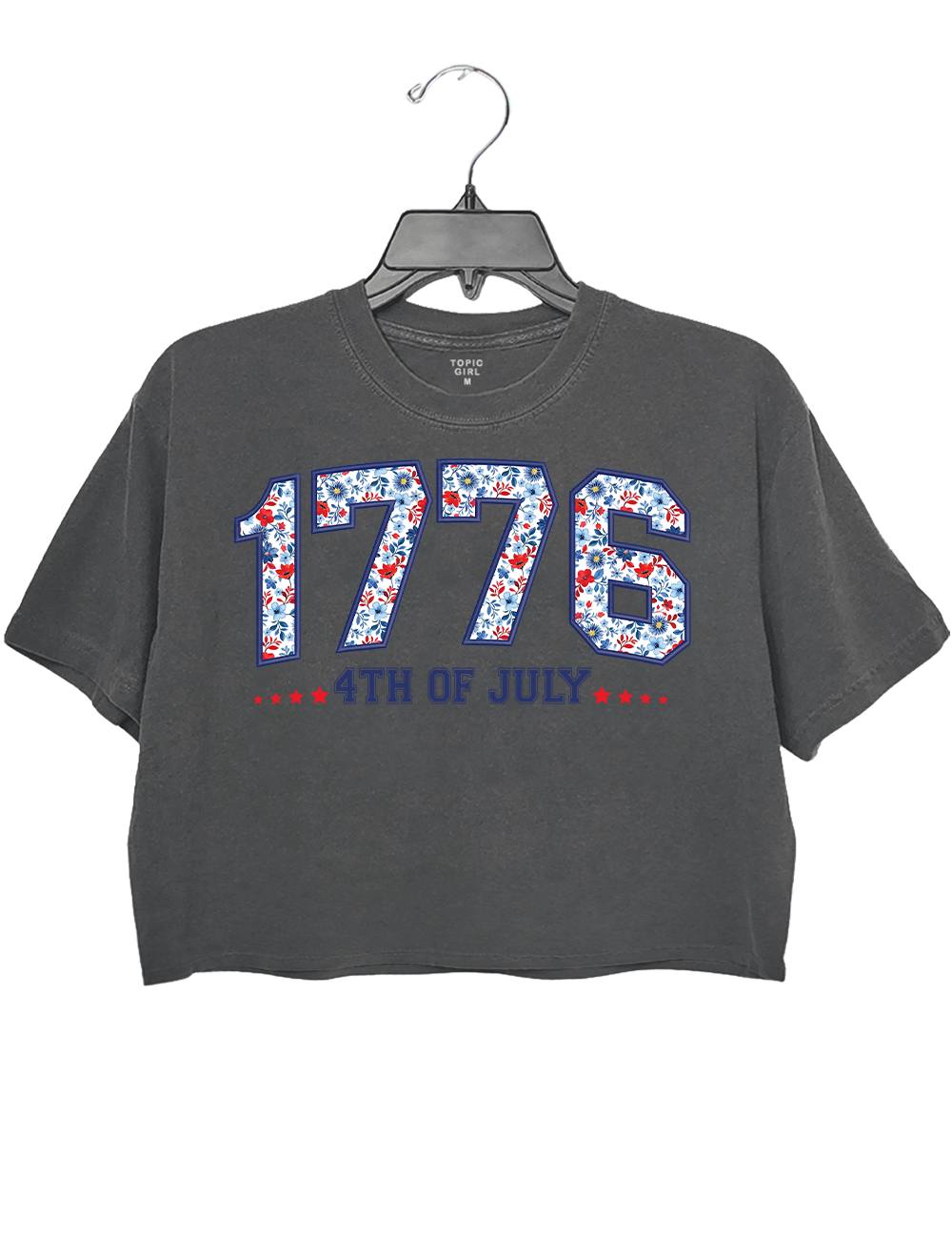 1776 Floral Varsity Patriotic Embroidered 4th Of July Crop Top