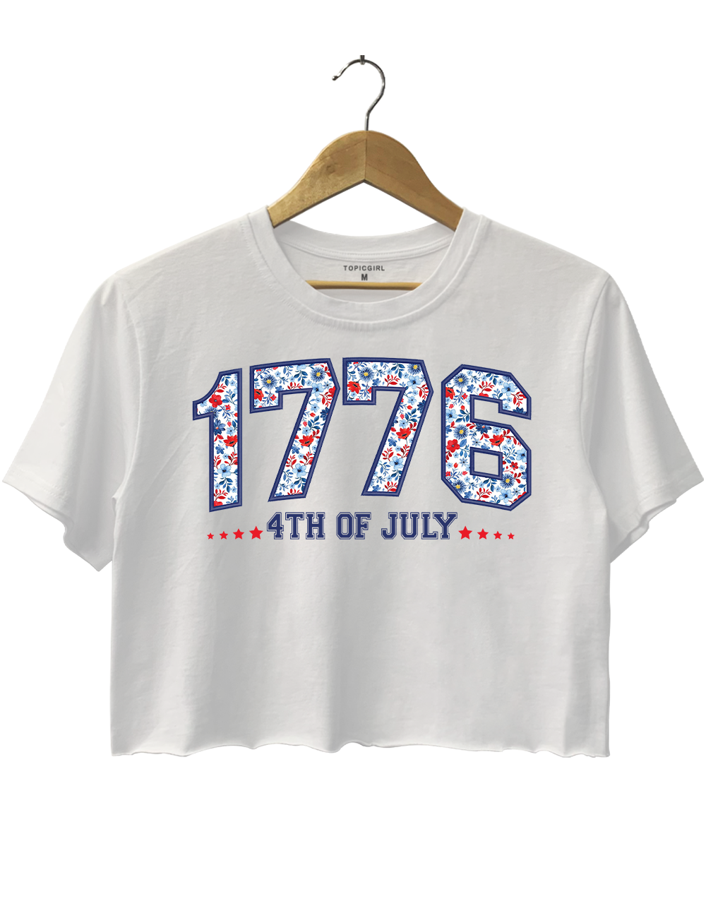 1776 Floral Varsity Patriotic Embroidered 4th Of July Crop Top