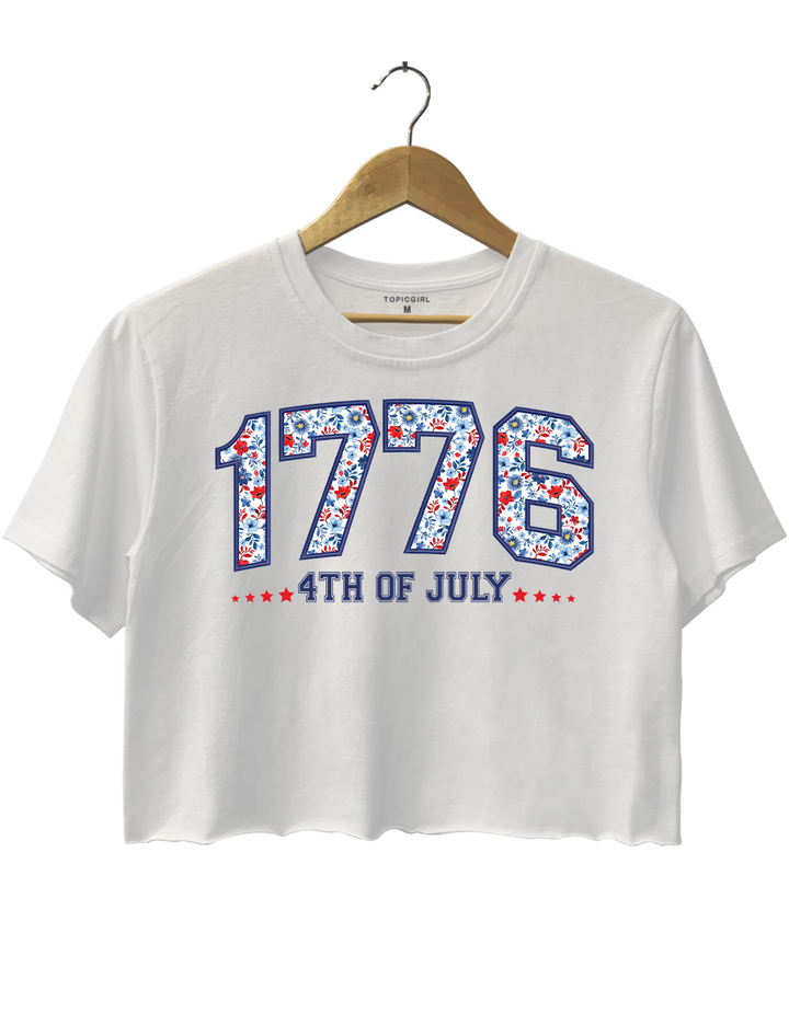 1776 Floral Varsity Patriotic Embroidered 4th Of July Crop Top