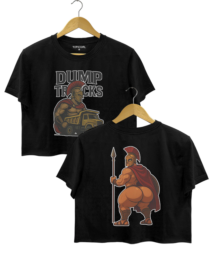 Spartan Warrior with Dump Truck Funny Spartan Butt Crop Top