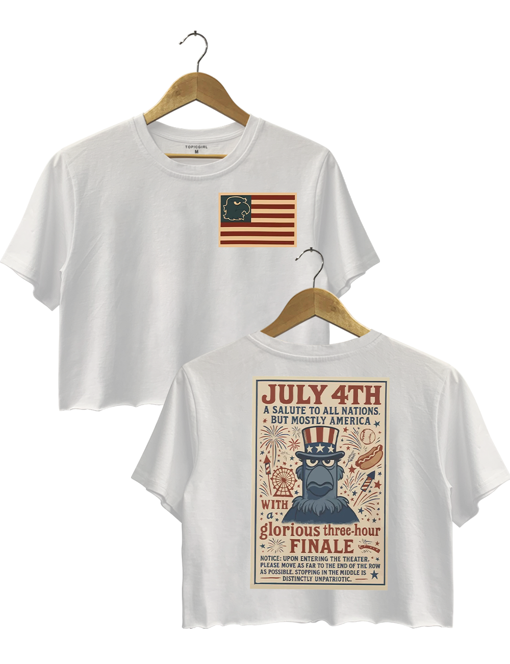 Patriotic Sam the Eagle July 4th Fireworks Celebration Crop Top