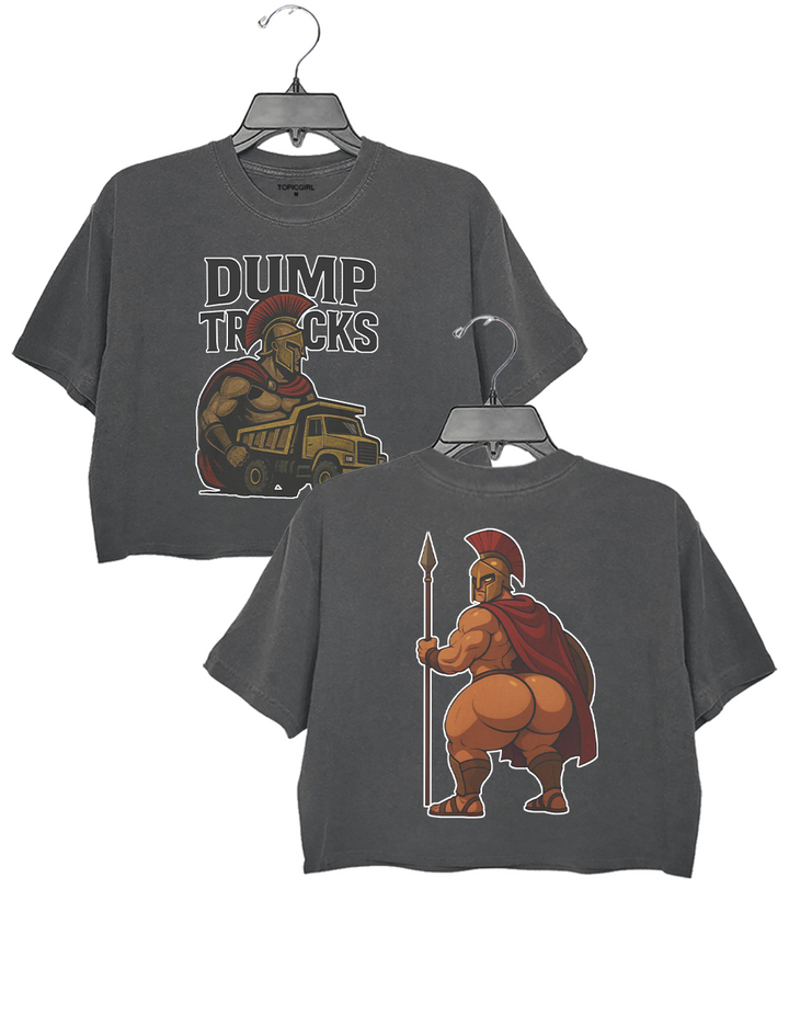 Spartan Warrior with Dump Truck Funny Spartan Butt Crop Top