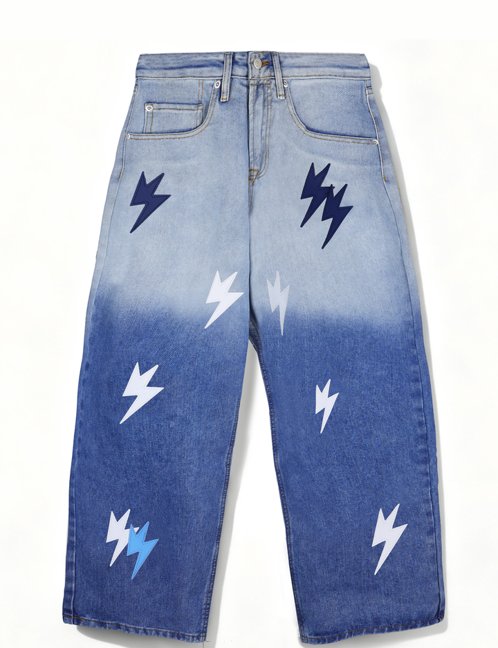 Gradient Lightning Graphic Loose Jeans
