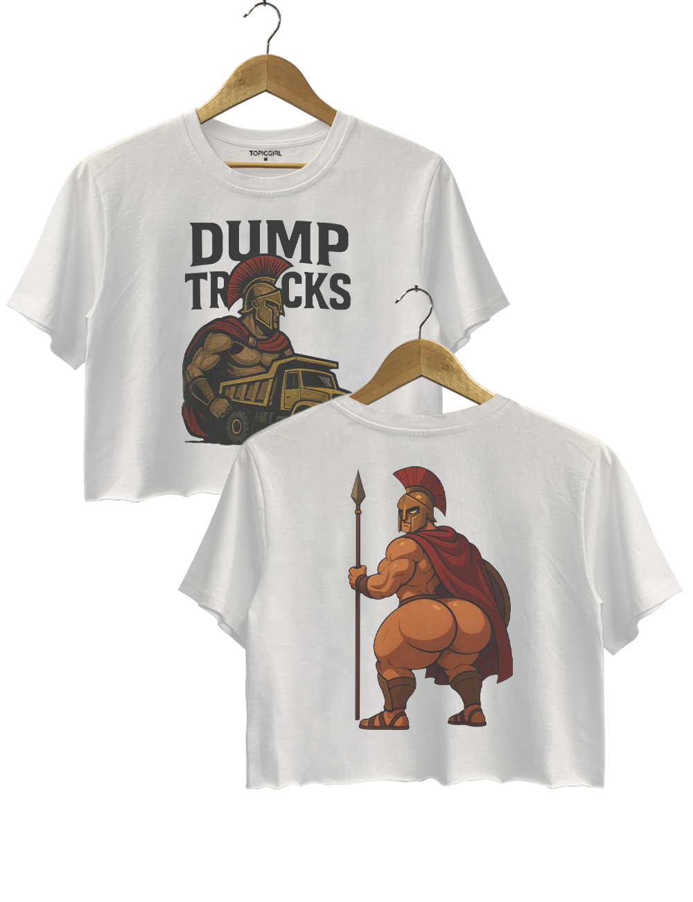 Spartan Warrior with Dump Truck Funny Spartan Butt Crop Top