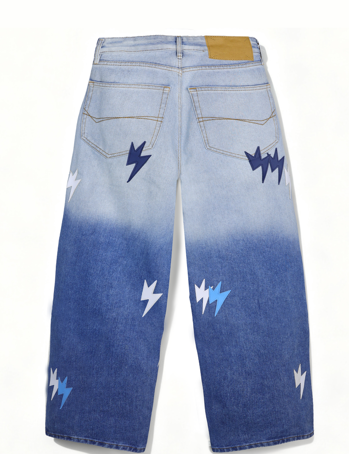 Gradient Lightning Graphic Loose Jeans