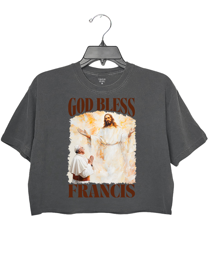 God Bless Francis Pope And Jesus Christian Crop Top
