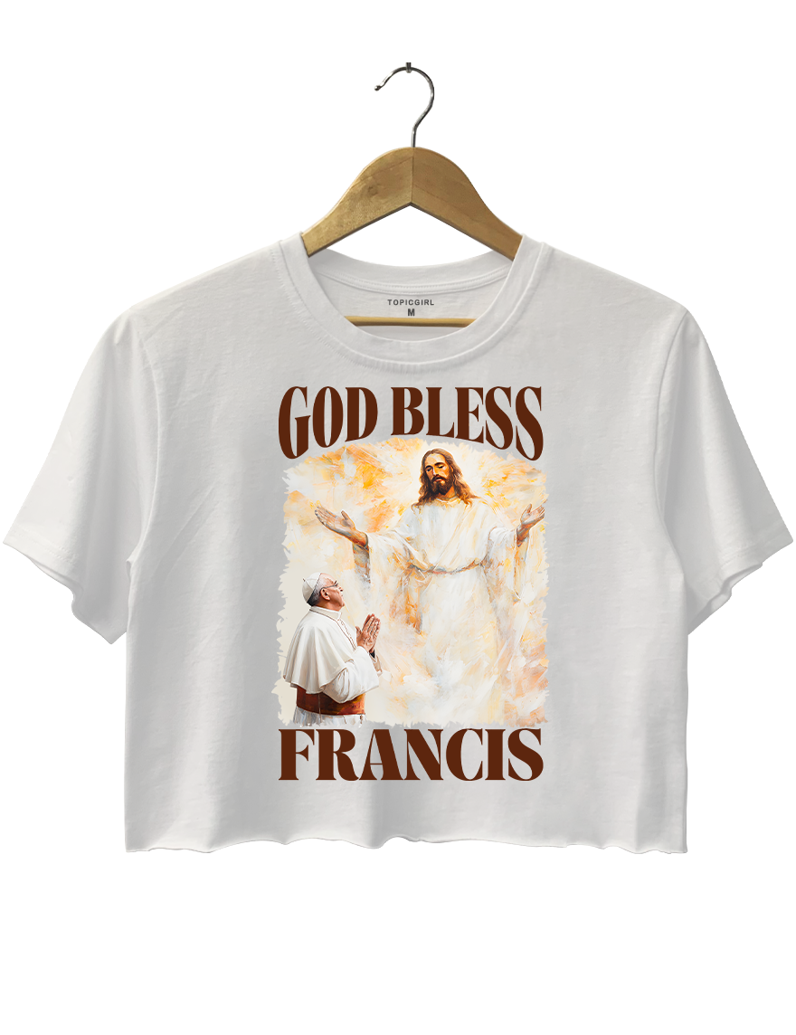 God Bless Francis Pope And Jesus Christian Crop Top