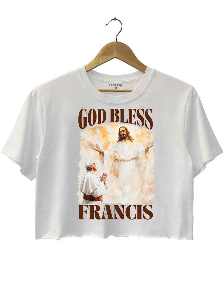 God Bless Francis Pope And Jesus Christian Crop Top