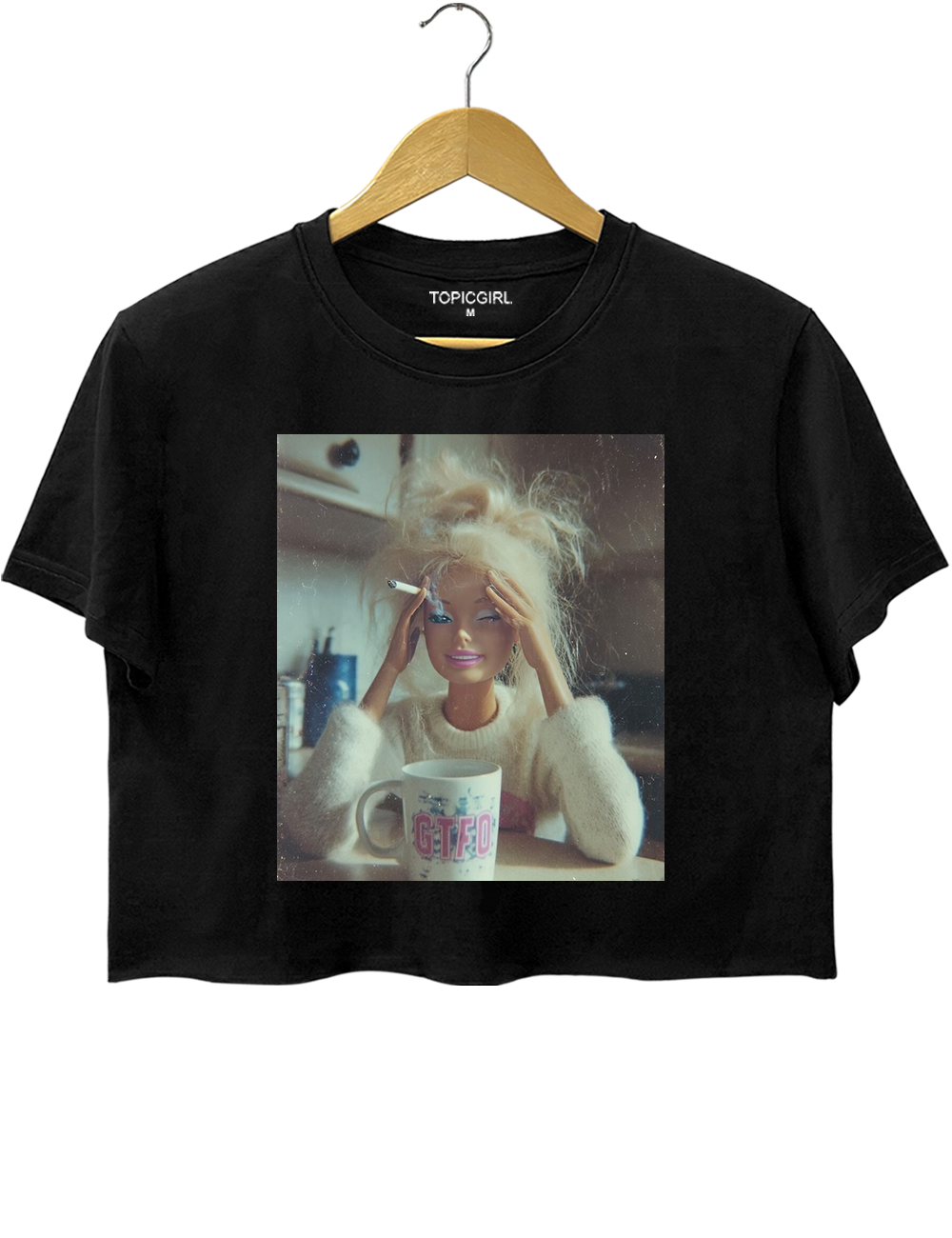 Funny Distressed Doll Face Crop Top