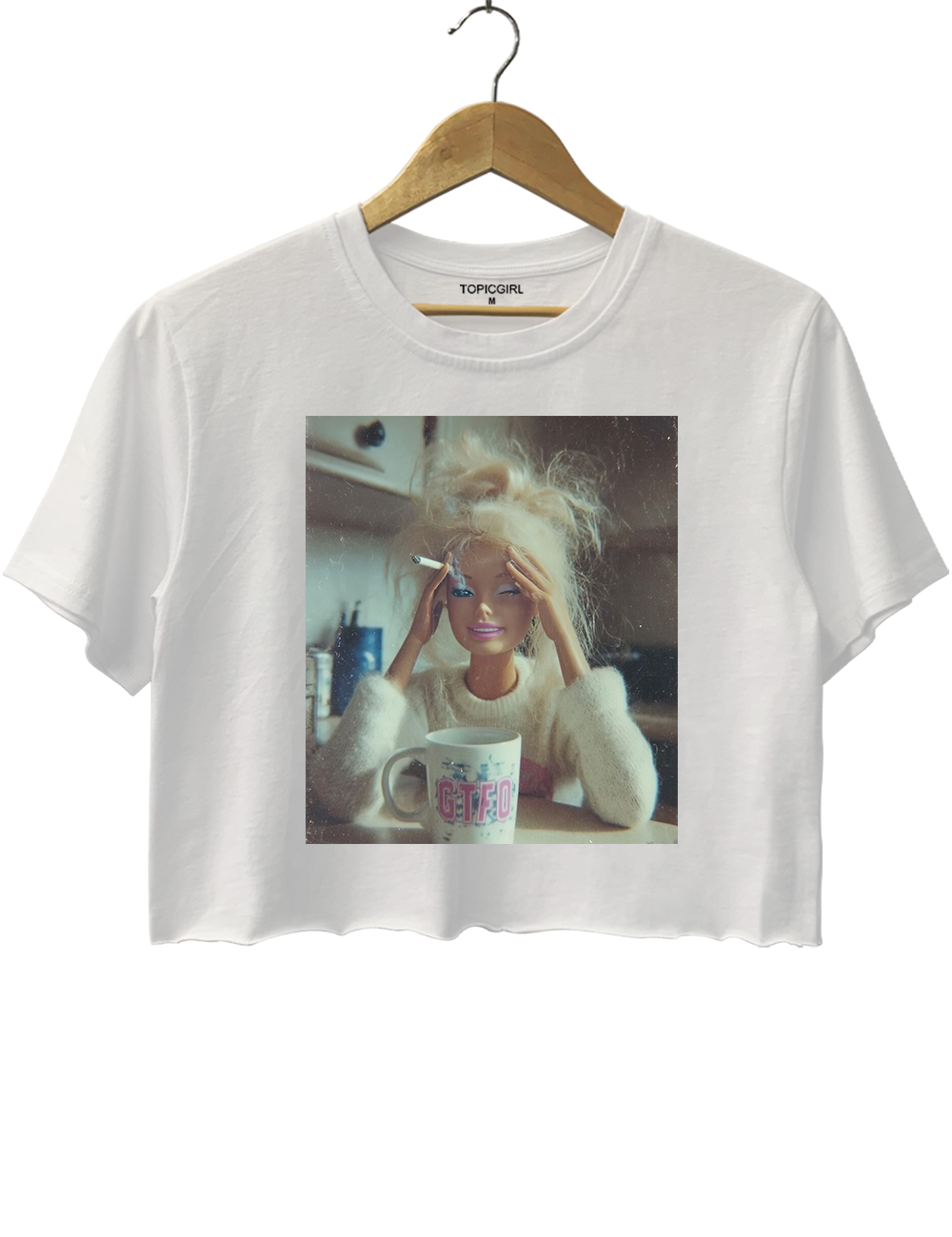 Funny Distressed Doll Face Crop Top