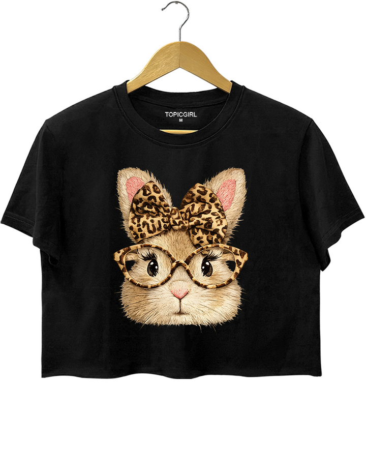 Happy Easter Leopard Bunny Crop Top
