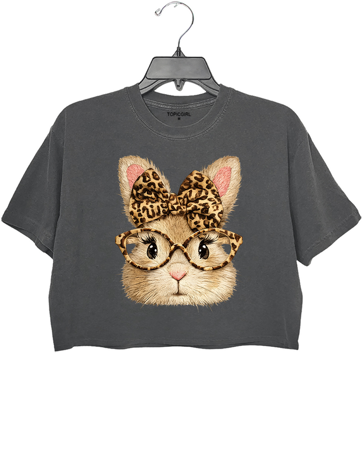 Happy Easter Leopard Bunny Crop Top