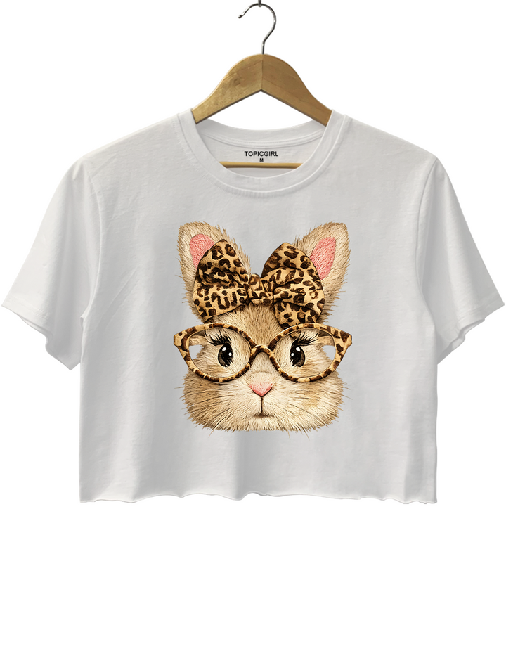 Happy Easter Leopard Bunny Crop Top