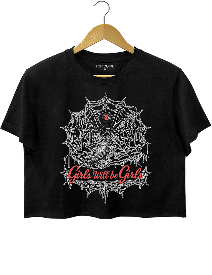 Girls Will Be Girls Black Widow Graphic Crop Top