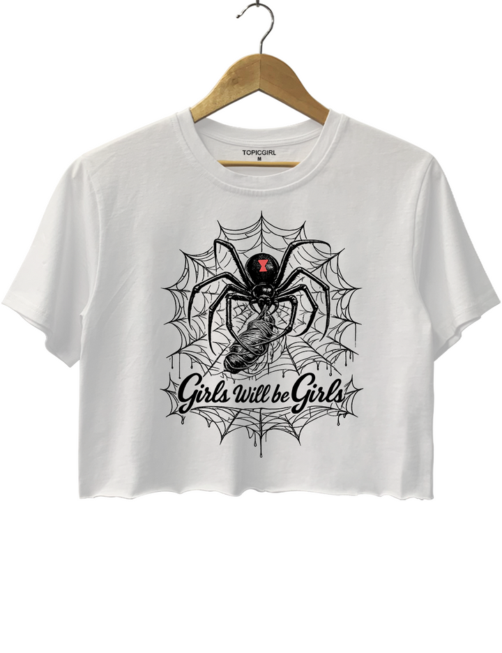 Girls Will Be Girls Black Widow Graphic Crop Top