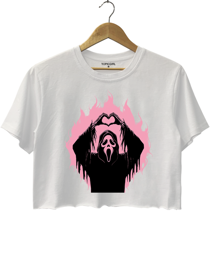 Funny Ghostface Scary Movie Heart Hands Crop Top