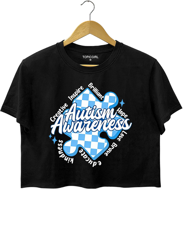 Autism Awareness Puzzle Piece Graphic Crop Top