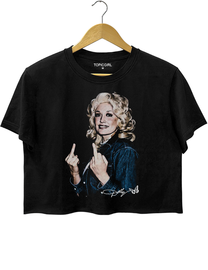 Vintage Dolly Parton Middle Finger Graphic Crop Top