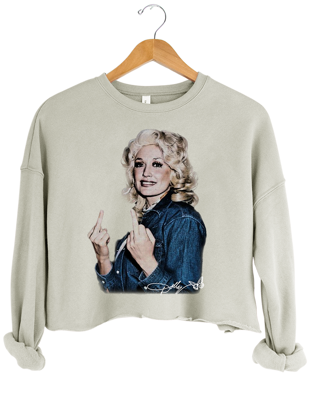 Vintage Dolly Parton Middle Finger Graphic Crop Sweatshirt