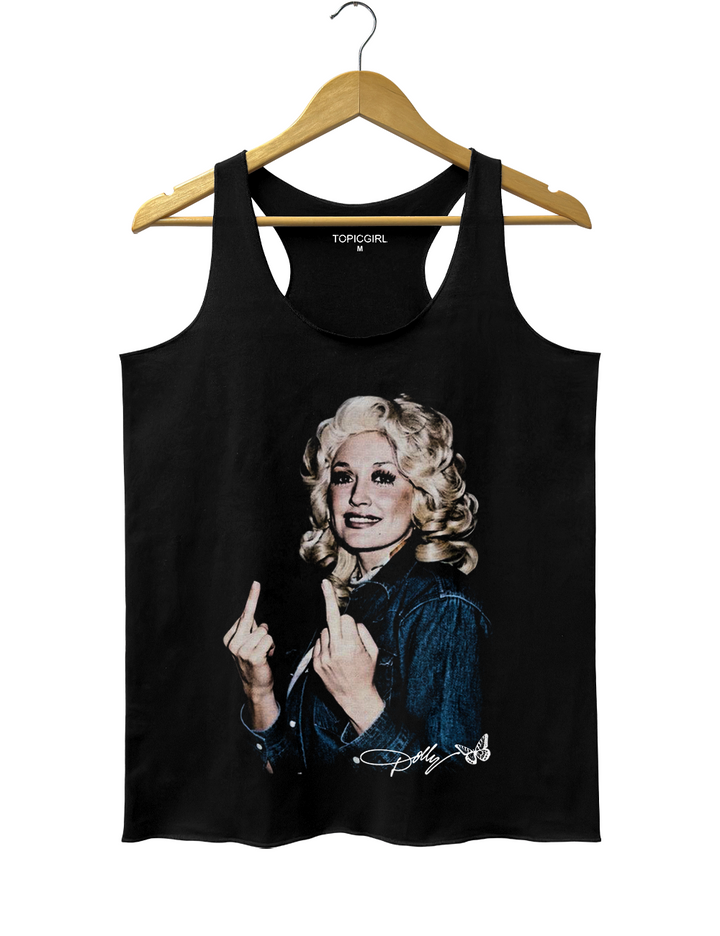 Vintage Dolly Parton Middle Finger Graphic Tank Top