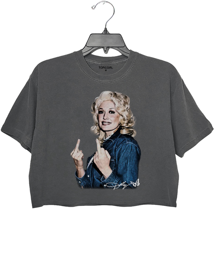 Vintage Dolly Parton Middle Finger Graphic Crop Top