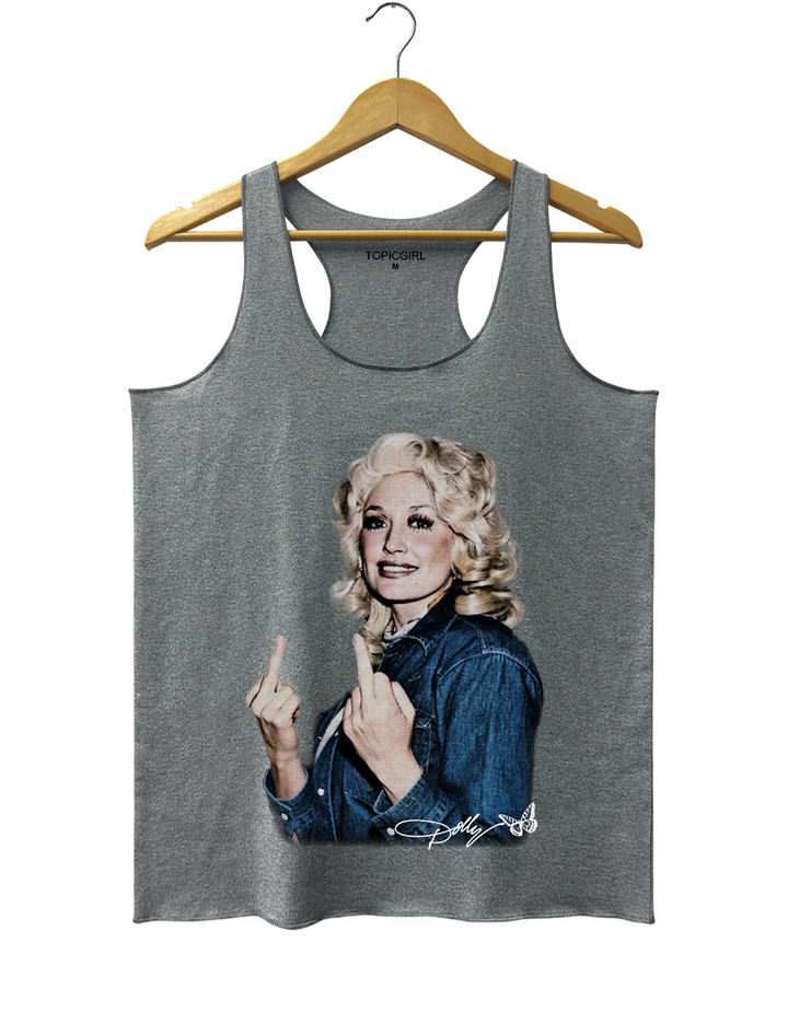 Vintage Dolly Parton Middle Finger Graphic Tank Top