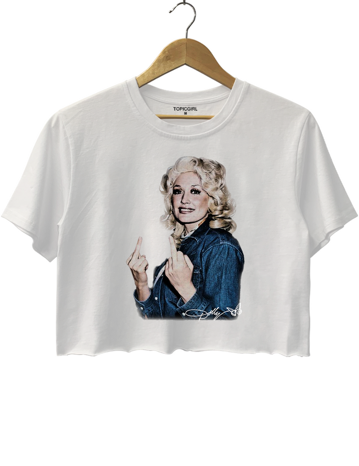 Vintage Dolly Parton Middle Finger Graphic Crop Top