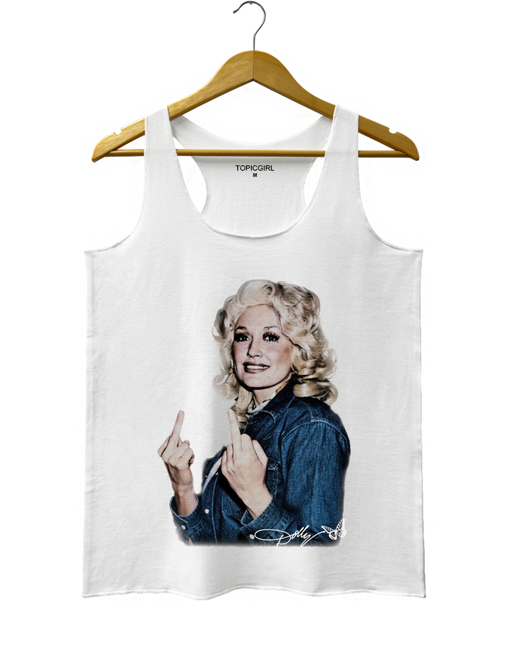 Vintage Dolly Parton Middle Finger Graphic Tank Top