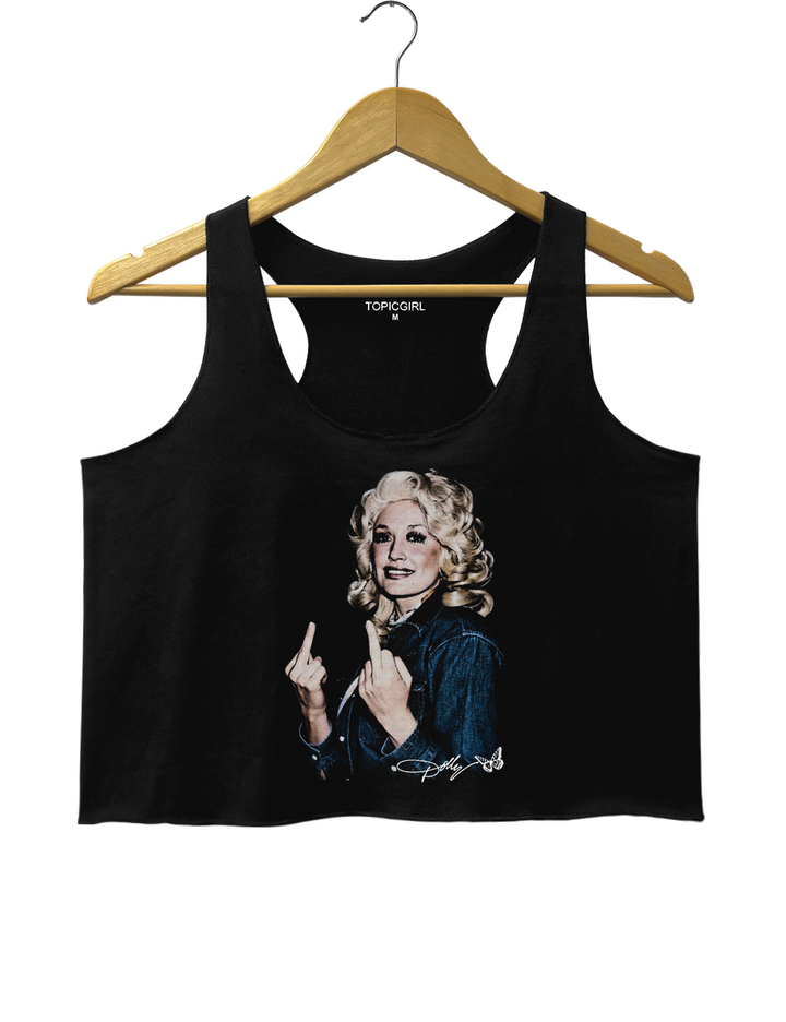 Vintage Dolly Parton Middle Finger Graphic Crop Tank Top
