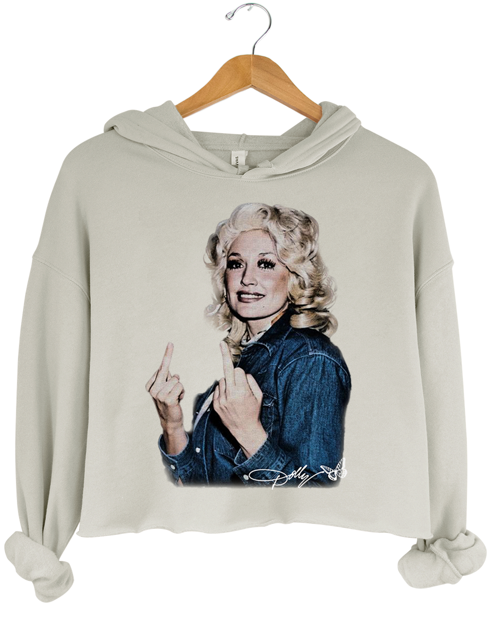 Vintage Dolly Parton Middle Finger Graphic Crop Hoodie