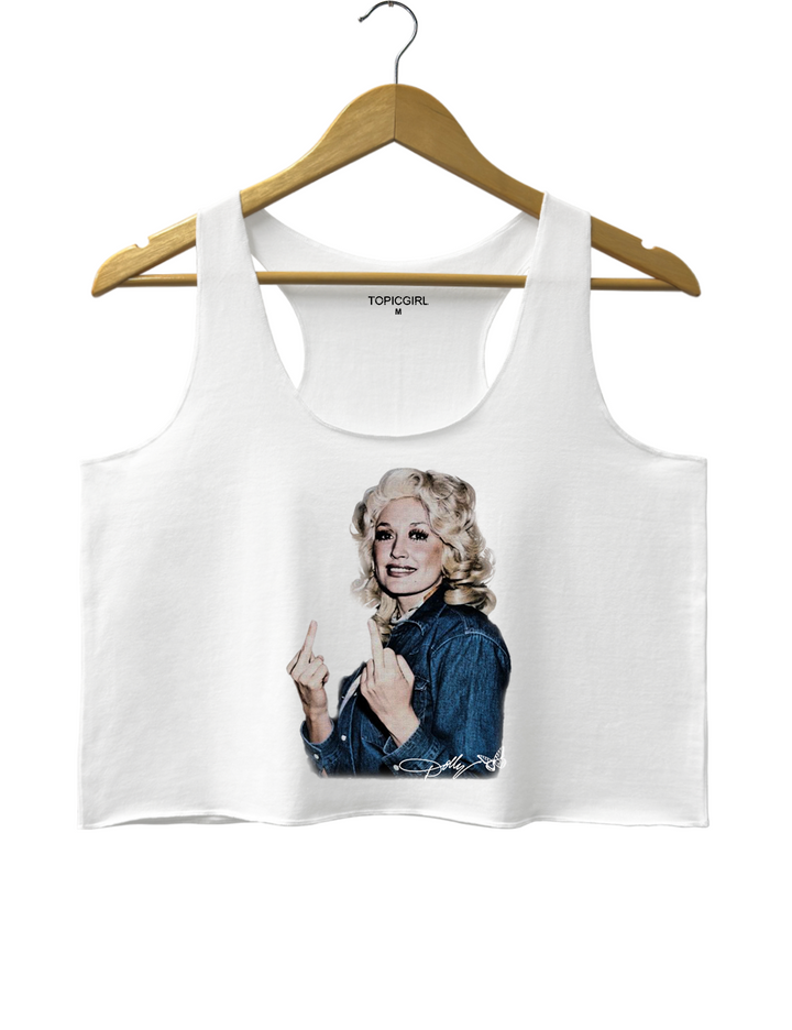 Vintage Dolly Parton Middle Finger Graphic Crop Tank Top
