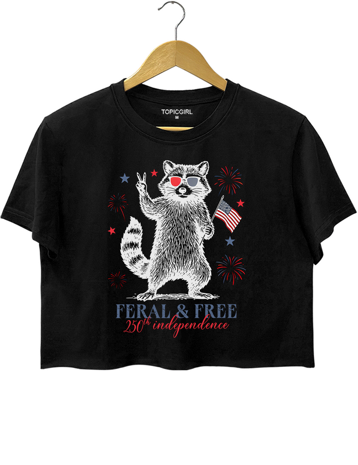 Feral &amp; Free Patriotic Raccoon Crop Top