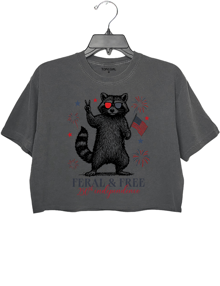 Feral &amp; Free Patriotic Raccoon Crop Top