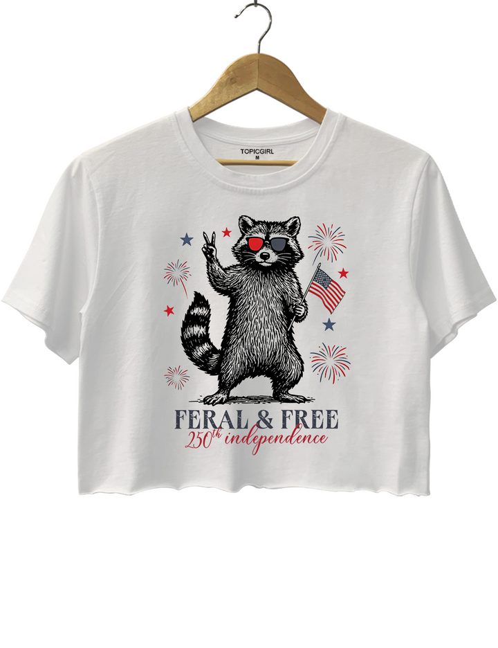 Feral &amp; Free Patriotic Raccoon Crop Top