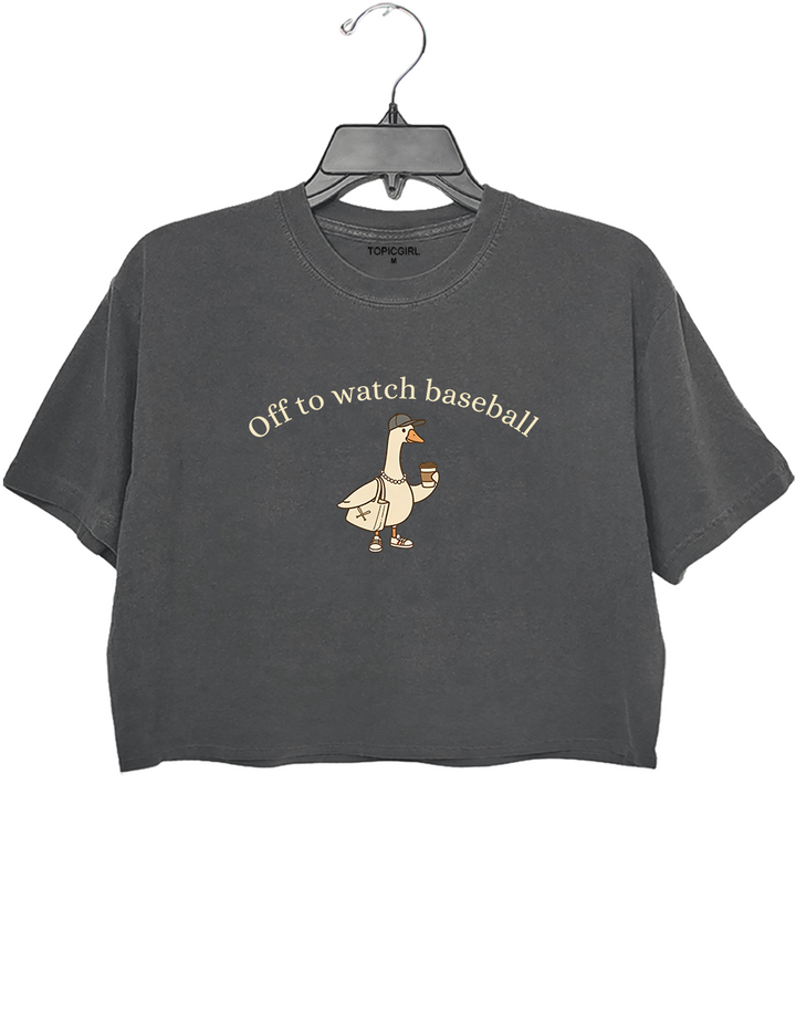 Off To Watch Baseball Mom Goose Crop Top