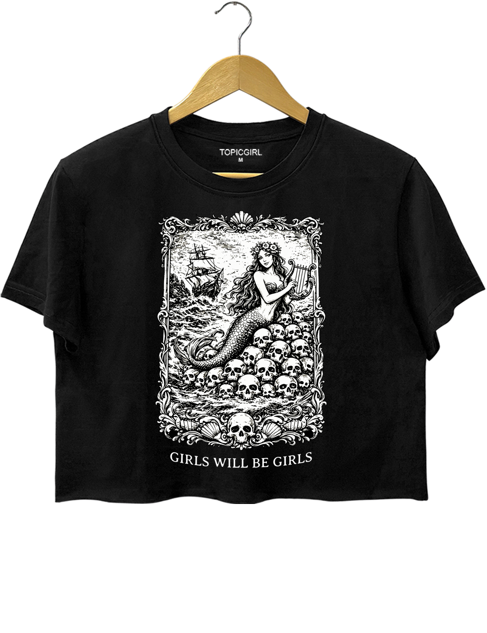 Girls Will Be Girls Vintage Mermaid Siren Crop Top