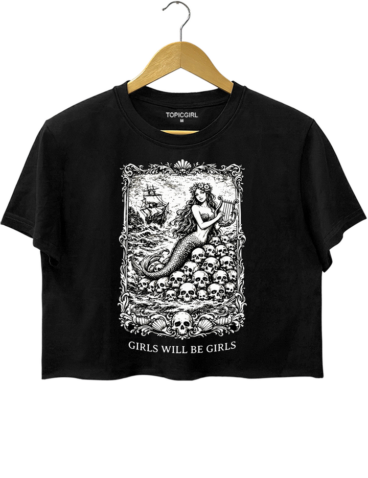 Girls Will Be Girls Vintage Mermaid Siren Crop Top