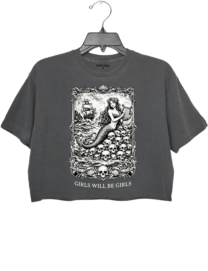 Girls Will Be Girls Vintage Mermaid Siren Crop Top