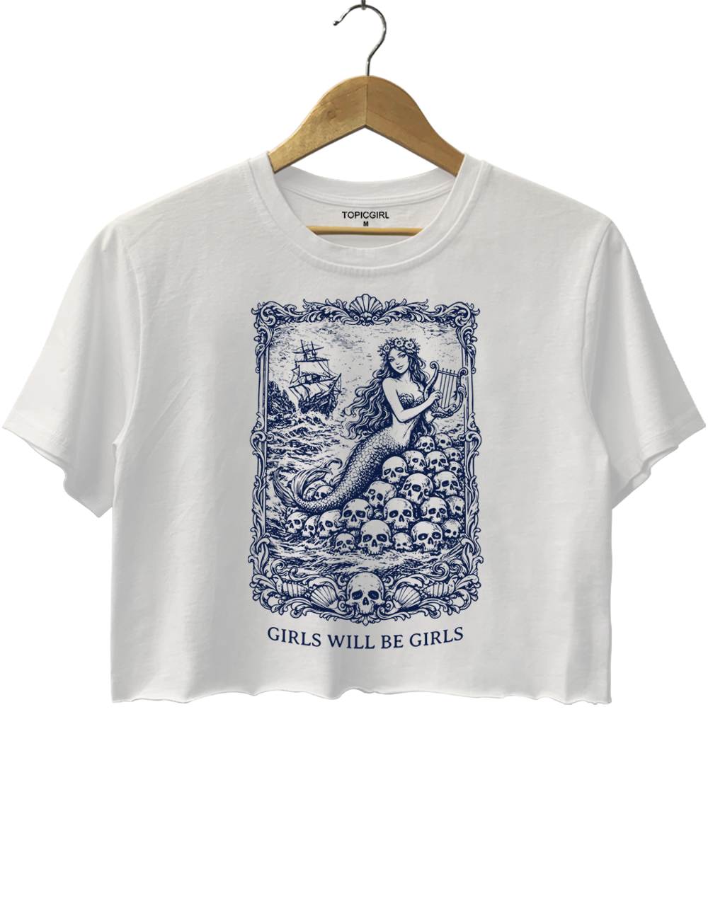 Girls Will Be Girls Vintage Mermaid Siren Crop Top