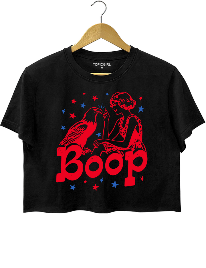 Funny Patriotic Vintage Girl Boop Eagle Graphic Crop Top