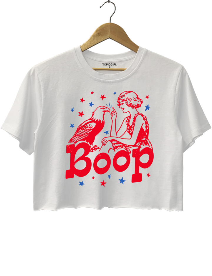 Funny Patriotic Vintage Girl Boop Eagle Graphic Crop Top