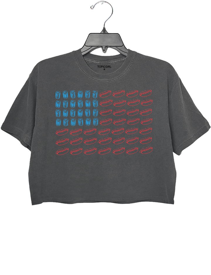 Hot Dog American Flag Crop Top
