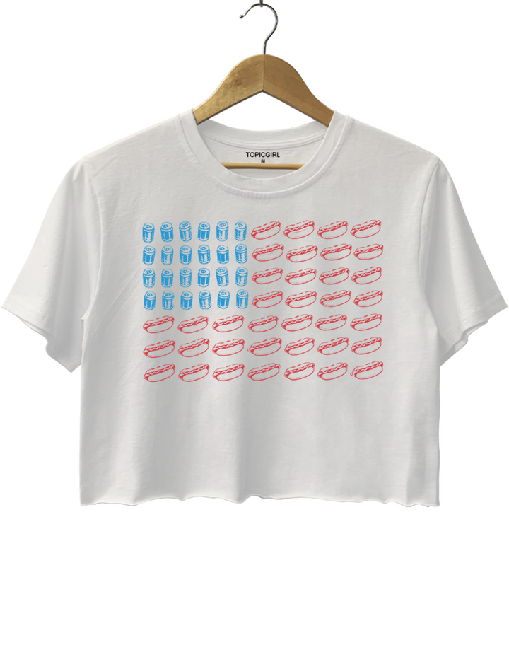 Hot Dog American Flag Crop Top