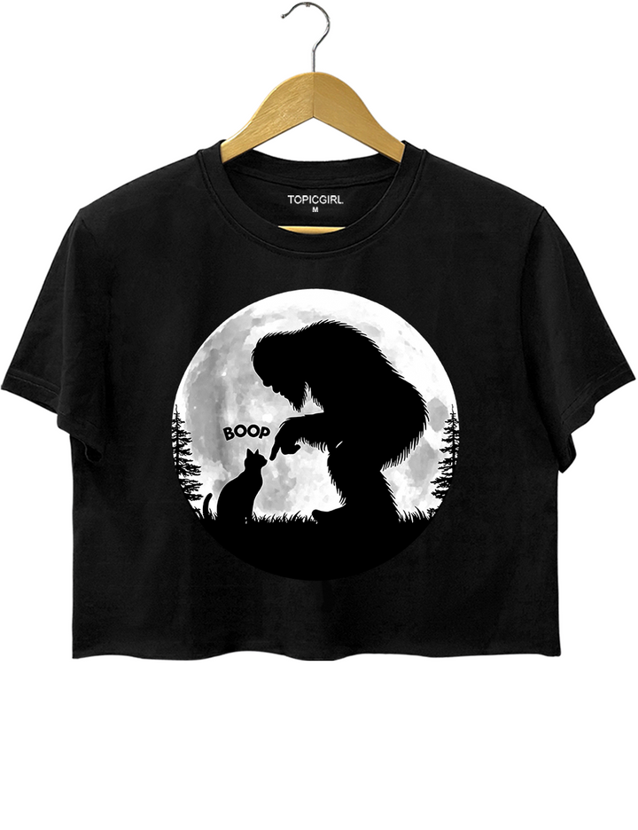 Funny Bigfoot Boop Cat Crop Top