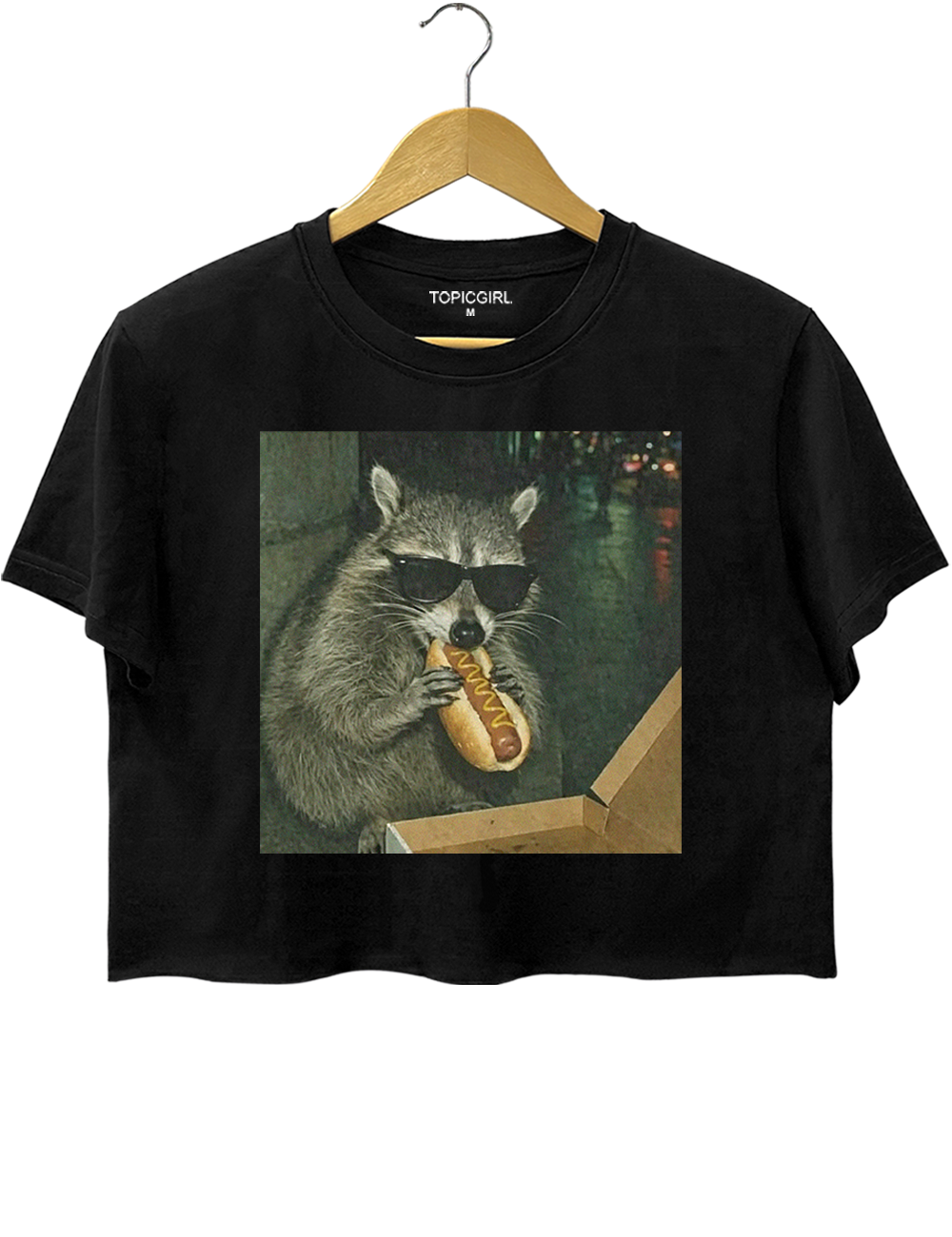 Raccoon Eating Hot Dog Graphic Crop Top
